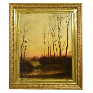 ALTE GEMÄLDE MIT LANDSCHAFTEN, HERBSTLANDSCHAFT, ÖL AUF LEINWAND, 19. JAHRHUNDERT. (QP434)